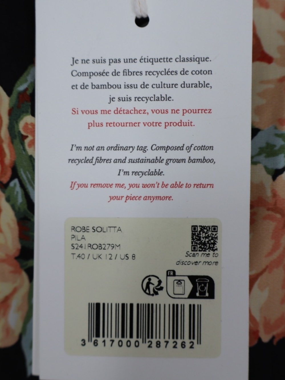 Sézane Solitta Dress Pila Print Black Floral Cotton Mini Dress Size 8 FR 40 - Picture 5 of 15